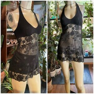2002 Victoria’s Secret Black Lace Halter Slip Dress